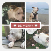 Modern Be Merry 4 foto's Vierkante Sticker (Voorkant)