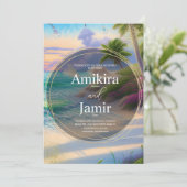 Modern Beach Background Glitter Gold Wedding Kaart (Staand voorkant)