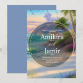 Modern Beach Background Glitter Gold Wedding Kaart (Voorkant / Achterkant)