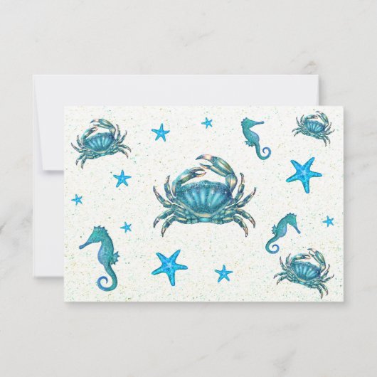 Modern Beach Blue Crab Starfish Weddenschap RSVP (Achterkant)
