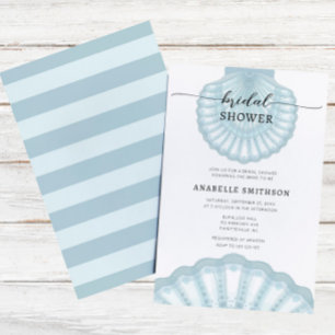 Modern Beach Blue Shell Bridal Shover Kaart