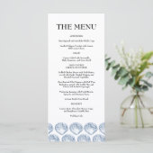 Modern Beach Coastal Watercolor Wedding Blue Menu (Staand voorkant)