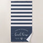 Modern Beach House Familienaam Script Navy Blue Strandlaken (Voorkant)