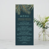 Modern Beach Palm Gold Blauwgroen Tropische bruilo Menu (Staand voorkant)