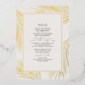 Modern Beach Palm Wedding Ivory Gold Folie Uitnodiging (Voorkant)