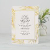 Modern Beach Palm Wedding Ivory Gold Folie Uitnodiging (Staand Voorkant)