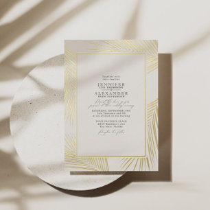 Modern Beach Palm Wedding Ivory Gold Folie Uitnodiging