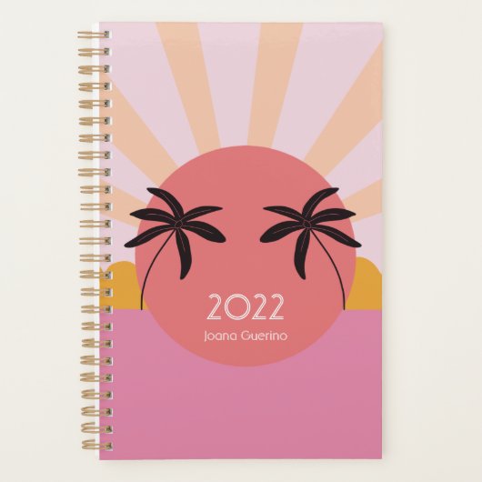 Modern beach sunrise palm tree pink 2023 planner (Voorkant)