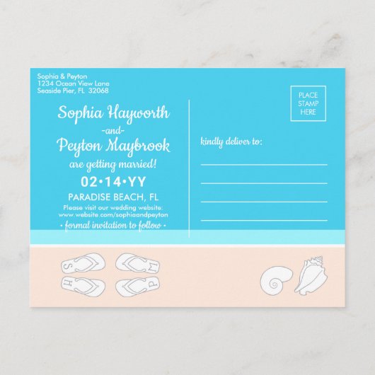 Modern Beach Unique Monogram Weddenschap Save the  Aankondigingskaart (Achterkant)