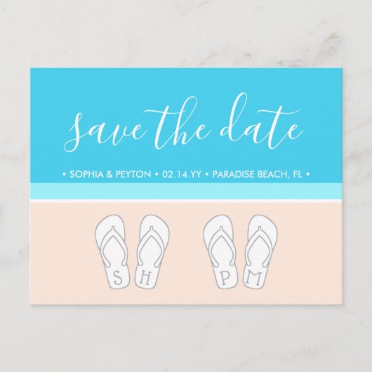 Modern Beach Unique Monogram Weddenschap Save the  Aankondigingskaart (Voorkant)