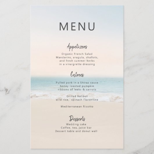 Modern Beach Wedding 3 Plat Dîner Menu (Devant)