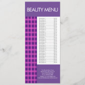 Modern Beauty Make-up Paarse Roze Gingham Menu (Voorkant)