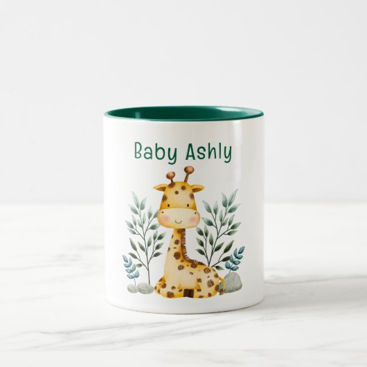Modern Beauty Orange Giraffe With Name Coffee Mug (Centre)