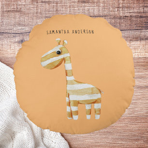 Modern Beauty Oranje Giraffe met naam Rond Kussen