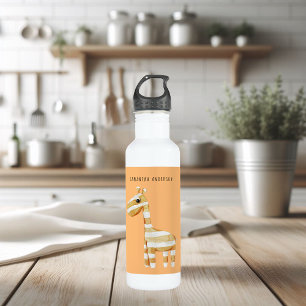 Modern Beauty Oranje Giraffe met naam Waterfles