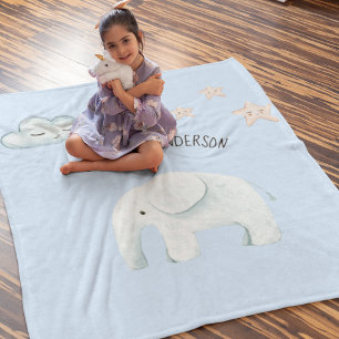 Modern Beauty Pastel Blue Elephant & Stars Kind Fleece Deken