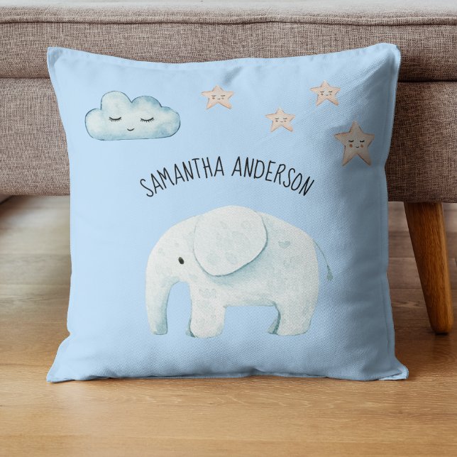 Modern Beauty Pastel Blue Elephant & Stars Kind Kussen (Creator heeft geüpload)