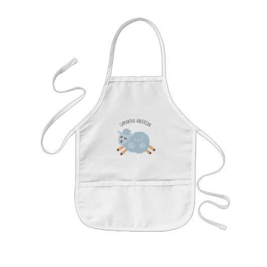 Modern Beauty Pastel Blue Sheep And Kid Name Kinder Schort (Voorkant)