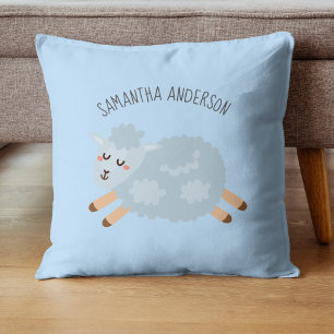 Modern Beauty Pastel Blue Sheep And Kid Name Kussen