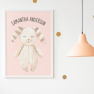 Modern Beauty Pastel Pink Bunny met naam Poster