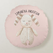 Modern Beauty Pastel Pink Bunny met naam Rond Kussen (Voorkant)