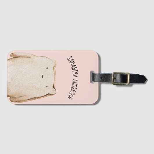 Modern Beauty Pastel Roze Beer met naam Bagagelabel (Voorkant (horizontaal))