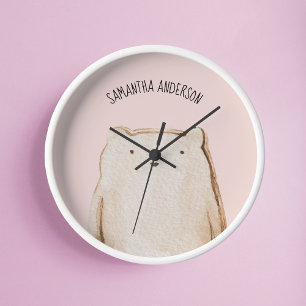 Modern Beauty Pastel Roze Beer met naam Ronde Klok