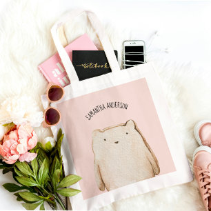 Modern Beauty Pastel Roze Beer met naam Tote Bag
