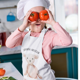 Modern Beauty Pastel Roze Teddy Bear met naam Kinder Schort