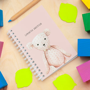Modern Beauty Pastel Roze Teddy Bear met naam Notitieboek