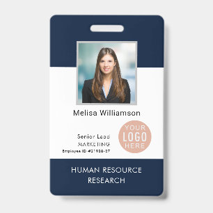 Modern bedrijfslogo en personeelsfoto-identificati badge