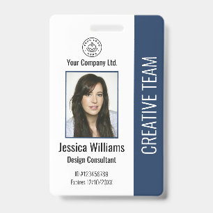 Modern bedrijfslogo foto blauw personeels-ID Badge