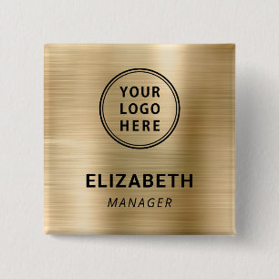 Modern bedrijfslogo gouden naamkaart vierkante button 5,1 cm