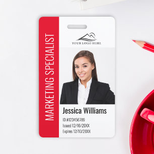Modern bedrijfsmedewerker foto logo naam Rode ID Badge