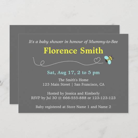 Modern Bee Baby shower for Mummy Kaart (Voorkant / Achterkant)