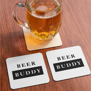 Modern Beer Buddy Black Funny Quote Vierkante Kartonnen Onderzetter