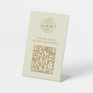 Modern Beige Aangepast Zakelijk Logo QR Code Menu Reclamebord Met Voetstuk