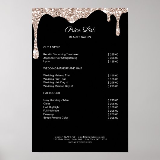 Modern Beige Black Glitter Preislisten Poster (Voorkant)