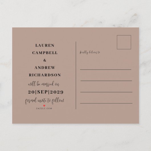 Modern Beige & Black Sla het datumscript op Aankondigingskaart (Achterkant)