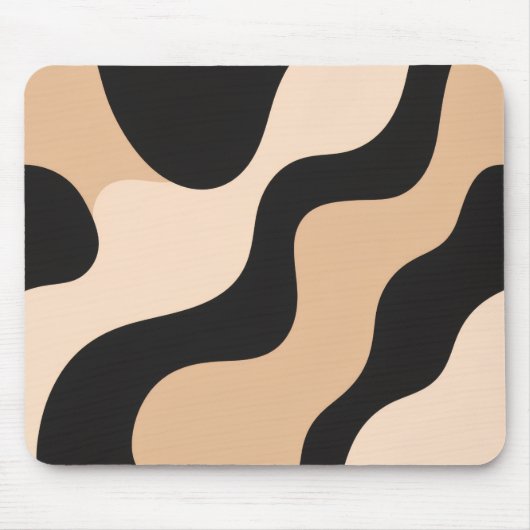 Modern Beige & Black Wave Mousepad Muismat (Voorkant)