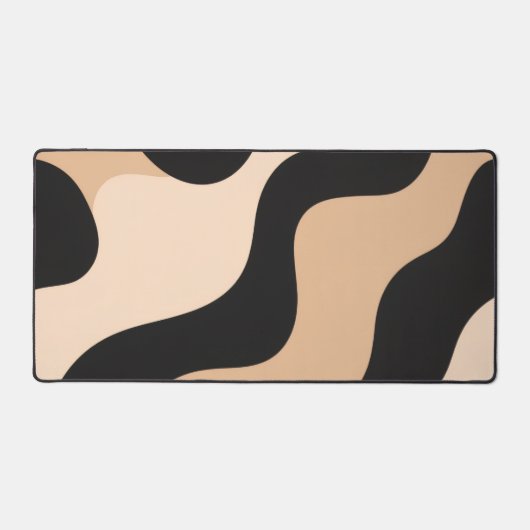 Modern Beige Black Wavy Abstract Desk Mat (Recto)