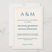 Modern beige blue minimalist wedding invitation (Devant)