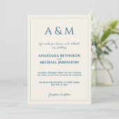 Modern beige blue minimalist wedding invitation (Debout devant)