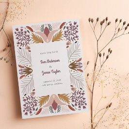 Modern Beige Botanische Bloemen Boho Lijst Save The Date