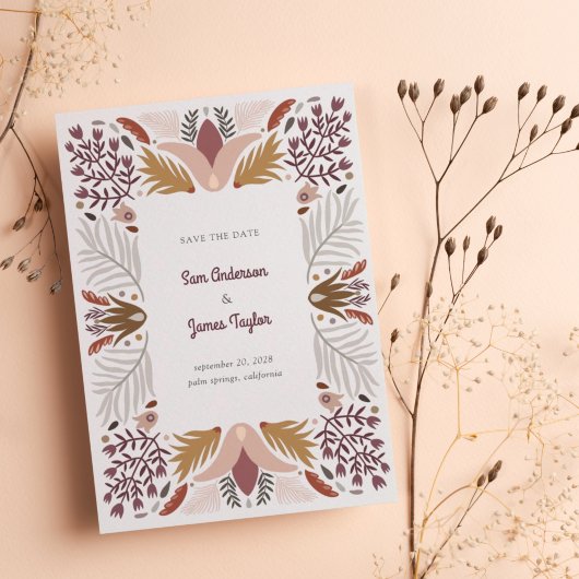 Modern Beige Botanische Bloemen Boho Lijst Save The Date