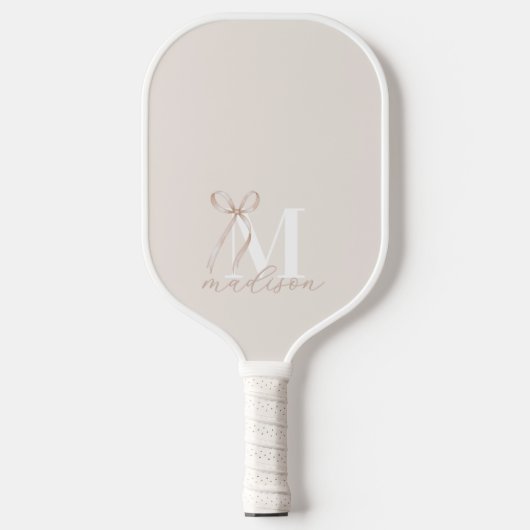 Modern Beige Bow Initiaal Monogram Pickleball Paddle (Voorkant)
