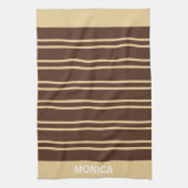 modern Beige &Brown Stripes Pattern Custom Name Theedoek (Verticaal)