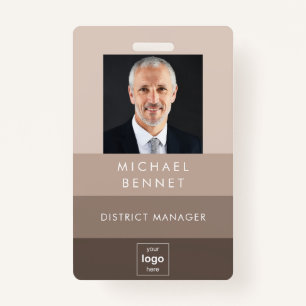 Modern Beige Bruin Corporate Foto ID Badge