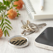 Modern Beige Buffalo Pset Check Pattern Name Sleutelhanger (Zijkant)