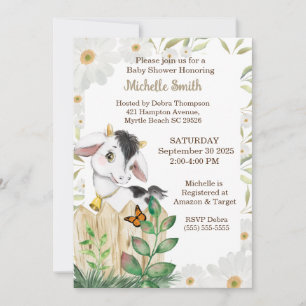 Modern Beige Cute Floral Boerderij Koe Baby shower Kaart